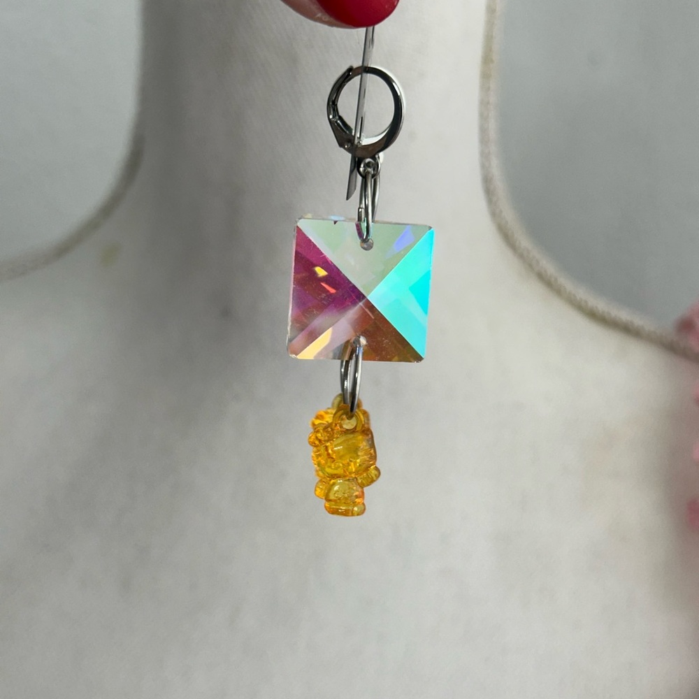 Playful orange Silver Hoop Earrings with hello kitty Charms - Picture 4 of 4